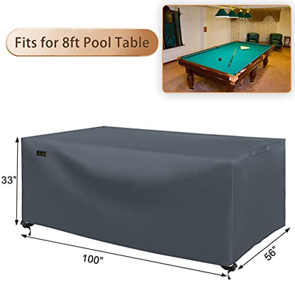 CHINCHILLA 7/8/9 ft Pool Table Cover, Waterproof Sunscreen Billiard Cover Polyester Fabric ，for Snooker Billiard Table Cover - color: Gray, size: 8FT- (100"L x 56"W x 33"H)