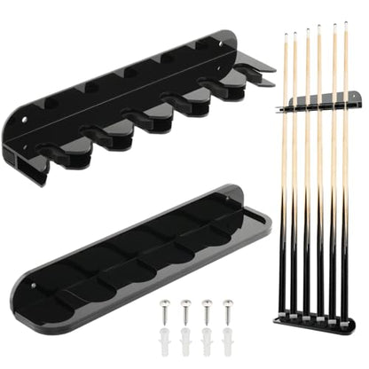 Cosmos Acrylic 2-Piece Billiard Cue Rack Wall Mount Billiard Stick Holder Wall Rack, Eva Foam Cue Clips Holds 6 Pool Cues, Billiard Pool Equipment Accessories (Solid Black) - color: Solid Black