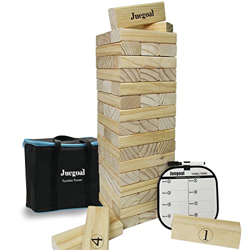 Juegoal 54 Piece Giant Tumble Tower, Wooden Block Game with Gameboard, Canvas Bag for Outdoor Yard Playing,7.1 x 7.2 x 25.2 Inches - color: Wood Color, size: X-Large