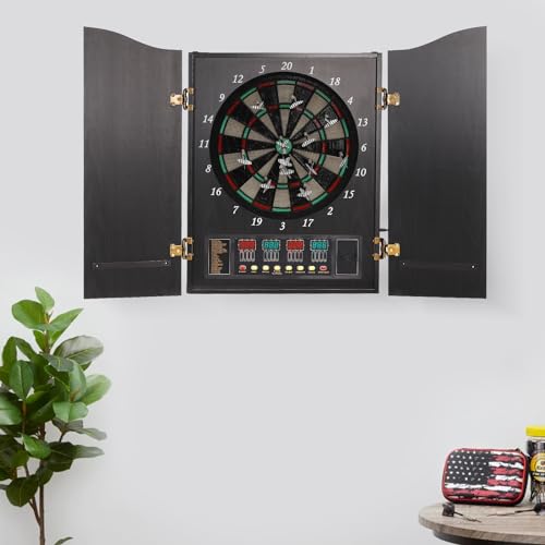 Electronic Dart Board for Adults, Soft Tip Digital Dartboard with Cabinet, Automatic Scoring, 27 Games 243 Variations, Wall-Mounted Dart Set for Home, Game Room, Bar (Black)
