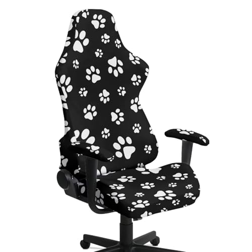 Suobstales Dog Paw Pattern Computer Game Chair Covers with Armrest Cover Washable Computer Chair Slipcovers Removable Kitchen Chair Covers for Home Kitchen Restaurant - color: Dog Paw