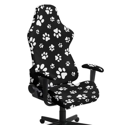 Suobstales Dog Paw Pattern Computer Game Chair Covers with Armrest Cover Washable Computer Chair Slipcovers Removable Kitchen Chair Covers for Home Kitchen Restaurant - color: Dog Paw