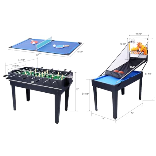 5-in-1 Multi-Game Table - Billiards, Push Hockey, Foosball, Ping Pong, and Basketball Black/Blue - color: Black + Blue Tablecloth