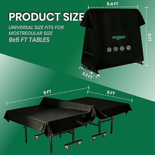 PingPong Table Cover 600D Heavy Duty Oxford Fabric 9x5 FT Universal Fit for Folding & Flat Tables, Waterproof Sunproof for Indoor Outdoor Use with Paddle Storage Bag
