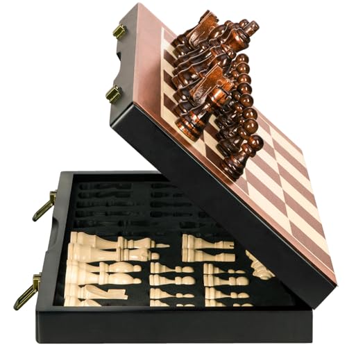 BIVOMON Chess Magnetic Wooden Chess Set 15" Unique Chess Board Game with Chess Pieces Storage Slots, Tournament Portable Folding Travel Chess Sets for Kids Adults Beginner and Pros, 2 Extra Queens