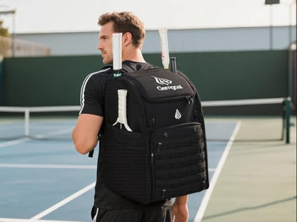 Pro 52L Pickleball Bag with Padded Paddle Protection Fits 6-10 Paddles,Ventilated Shoe Compartment,Wet Dry Separation,Hidden Ball Net,Designed for 2 Players Family and Couples - color: Black