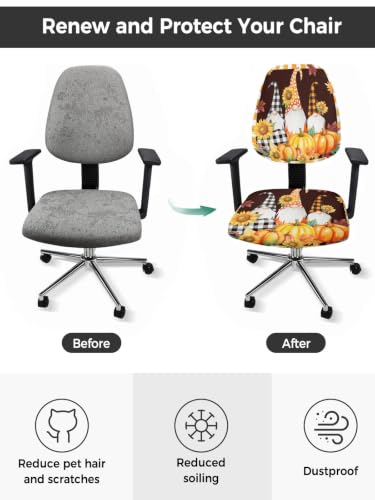 Savannan Office Chair Cover, Fall Gnome Sunflower Thanksgiving Pumpkin Protective Stretch Elastic Universal Cover for Desk Task Chair,Computer Rotating Chair 1 Pcs Orange Plaid
