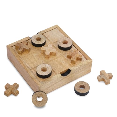 Ajuny Wooden Tic Tac Toe Game for Kids & Adults Travel XOXO Board Game Set for Coffee Table Decor Living Room Famil Farmhouse Desk Gift- 5.5 Inch