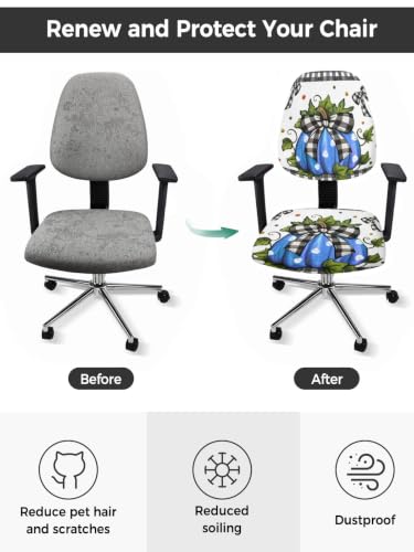 Savannan Office Chair Cover, Blue Pumpkin White Polka Dot Protective Stretch Elastic Universal Cover for Desk Task Chair,Computer Rotating Chair 1 Pcs Black Checkered Bow Green Leaf