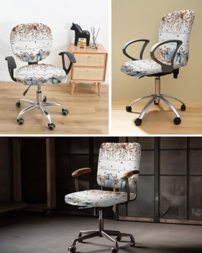 Savannan Office Chair Cover, Thanksgiving Blue White Pumpkin Protective Stretch Elastic Universal Cover for Desk Task Chair,Computer Rotating Chair 1 Pcs Autumn Rose Floral Foliage