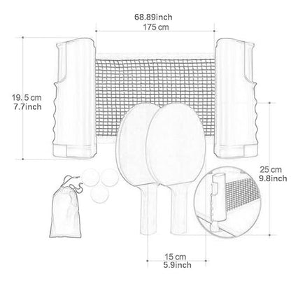 Table Tennis Equipment Set with Rackets and Balls, Retractable Net for Home Use, Grey