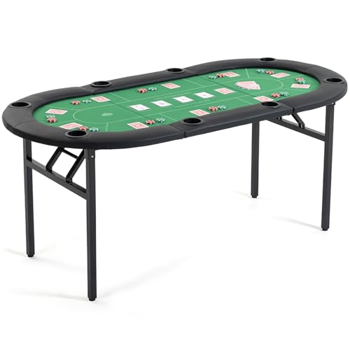 Foldable Poker Table, 8-Player Oval Game Table with Cup Holders & Chip Trays, Portable Casino Table for Texas Holdem, Blackjack, Home Game Nights, Green - color: Green, size: Oval（Green）