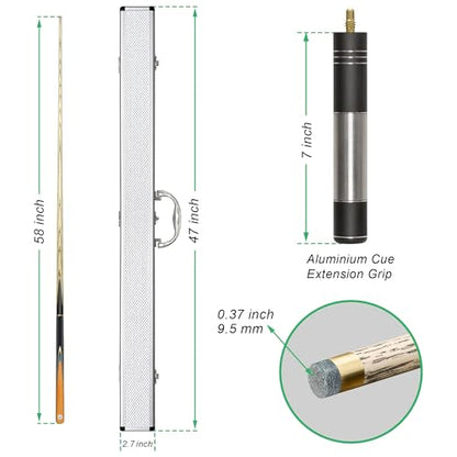 HomeSeason 57inch Snooker Cue Stick 18oz 3/4 Jointed Pool Cue, with Extension, Cue Case, Durable Ash Wood and Red Maple Construction Billiards Cue - color: HSS07