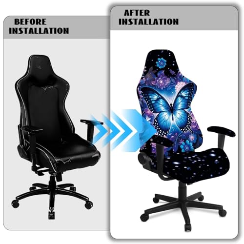 Suobstales Butterfly Daisy Pattern Ergonomic Office Computer Game Chair Slipcovers with Armrest Cover, Stretchy Polyester Covers for Reclining Racing Gaming Chair - color: Butterfly Daisy