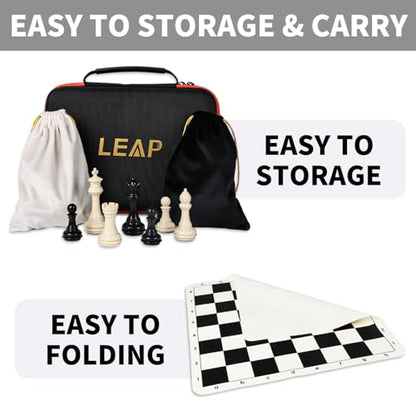 Tournament Chess Set/ 20''x20'' Foldable Silicone Chess Board / 3.75'' King Height Plastic Quadruple Weighted Classic Staunton Pieces/Storage Bag for Beginner Adult