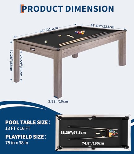 7 Foot Pool Table, Engineered Wood, 84" Billiard Tables with Black Felt for Game Room Home Office, - color: Black