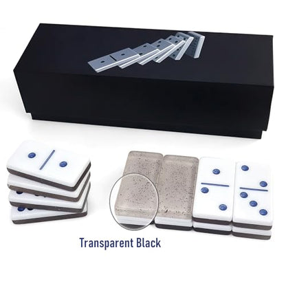 IDTQ Transparent Black Dominoes Set for Adults - Classic Double 6 Dominoes with 28 Tiles - Sleek Dark Tones Board Game for Game Nights & Gifts - color: Black