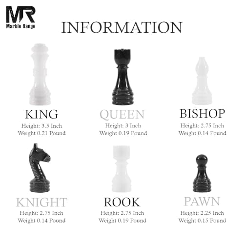Marble Chess Set 15" Inches White and Black with Storage Box and 2 Extra Queen Handmade Classic Board Games for Adults, Luxury Marble Chess Board & Chess Pieces for Gifts - color: White & Black