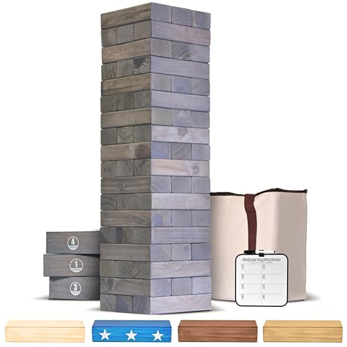 GoSports Giant Wooden Stacking Game - Stacks Up to 5 ft - Choose Brown Wood Stain, Gray, Natural, Stars & Stripes, or Tropical Hardwood - Toppling Tower - color: Gray