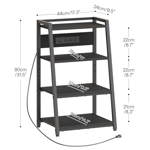 HOOBRO 4-Tier AV Media Stand with Charging Station and LED Light, Wooden Stereo Cabinet, Game Console Stand, Media Audio Tower Rack, Record Player, Small Entertainment Center, Black BB106UDCJ01