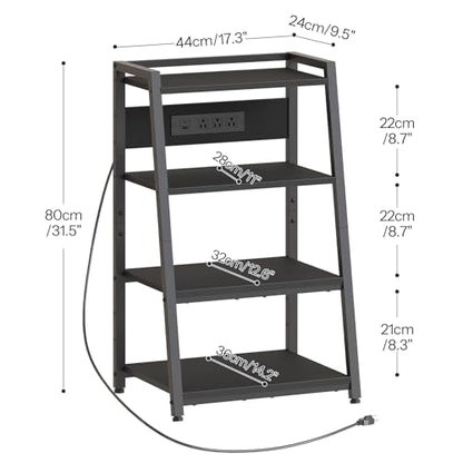 HOOBRO 4-Tier AV Media Stand with Charging Station and LED Light, Wooden Stereo Cabinet, Game Console Stand, Media Audio Tower Rack, Record Player, Small Entertainment Center, Black BB106UDCJ01