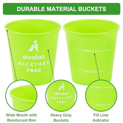 Aivalas Yard Pong Outdoor Games Glow Set in Dark, Giant Yard Pong Game for Adults and Family with 12 Buckets, 4 Balls and a Carrying Bag, Giant Pong for Beach, Camping, Lawn and Backyard - color: Green Glow in Dark
