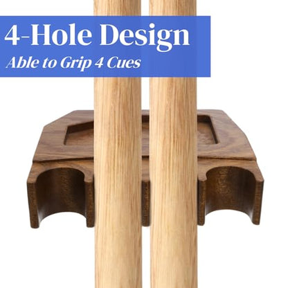 Eorbow 4-Hole Wood Pool Cue Holder, Portable Weighted Billiard Stick Rack, Non-slip Cue Holder Claw with Chalk Holder, Solid Cue Rest with Deepen Notch for Billiard Table Bar Chair