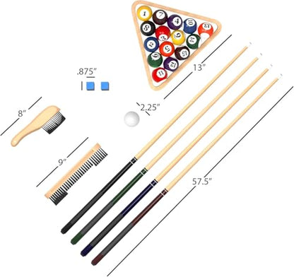 GSE Games & Sports Expert Billiard Table Accessory Kit with Billiards Pool Balls Set, 4 Cue Sticks and Bridge, Ball Racks, Cue Rack, Stick Repair, 2 Brushes, Table Cover, Chalk Holders, Tally Bottle