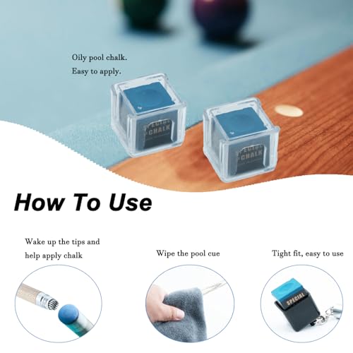 11-in-1 Pool Cue Chalk Holder with Pool Glove Left Hand, Portable 2 in 1 Billiard Cue Chalk Holder & Acrylic Pool Chalk Holder, Cue Chalk, Cue Cloth - color: Silver