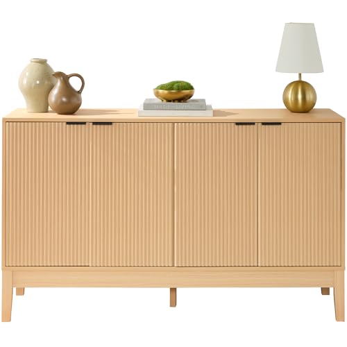 Best Choice Products 55" Modern 4-Door Sideboard Storage Cabinet, Buffet, Media Cabinet, Cupboard, Entryway Accent Table, Bookcase w/Reed Panels and Adjustable Shelves – Natural - color: Natural