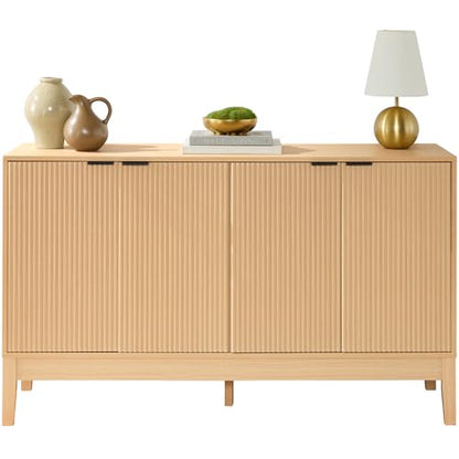 Best Choice Products 55" Modern 4-Door Sideboard Storage Cabinet, Buffet, Media Cabinet, Cupboard, Entryway Accent Table, Bookcase w/Reed Panels and Adjustable Shelves – Natural - color: Natural