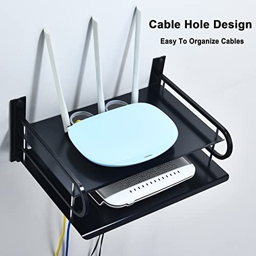 HNVNER Universal Media Shelf with Cable Holes for Entertainment 2-Tier Metal Floating Wall Shelves for Media Such as Router, Modem, Remote, Cable Boxes, Media Boxes, Projector Wall Mount, 12" x 9.8" - color: 2 Layers-large-1pcs