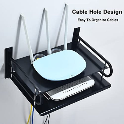 HNVNER Universal Media Shelf with Cable Holes for Entertainment 2-Tier Metal Floating Wall Shelves for Media Such as Router, Modem, Remote, Cable Boxes, Media Boxes, Projector Wall Mount, 12" x 9.8" - color: 2 Layers-large-1pcs