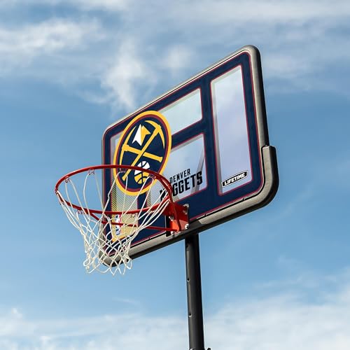 Lifetime NBA Denver Nuggets Portable Basketball Hoop, Adjustable Height 7.5-10 Ft, 44 Inch Shatterproof Fusion Backboard, Base with Wheels - color: Denver Nuggets