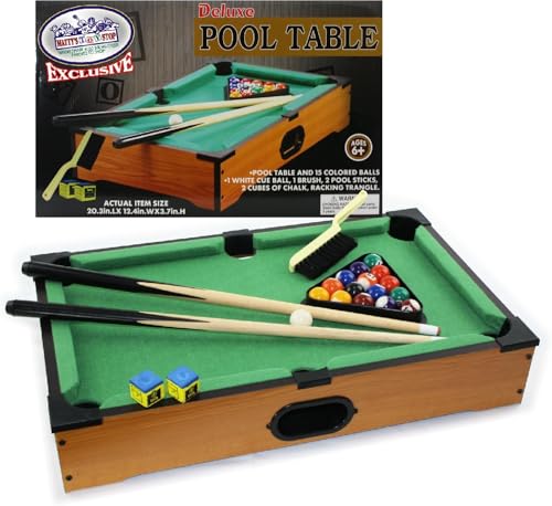 Matty's Toy Stop Deluxe 20" Wooden Table Top Pool Table – Complete Set with 15 Balls, 2 Cues, Chalk, Racking Triangle & Brush – Fun for Ages 6+ – Perfect for Family Game Nights