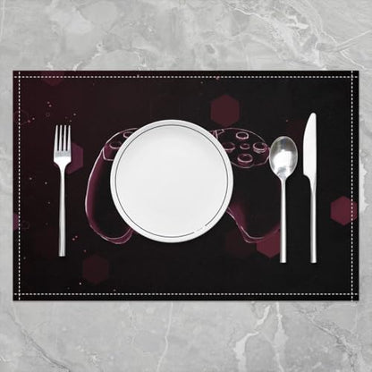 Erosebridal Boys Gaming 4 PCS of Placemats 12x18 Game Controller Place Mat for Dining Table Modern Joystick Non Slip Table Mats Claret Honeycomb Hexagon Spots - color: Claret