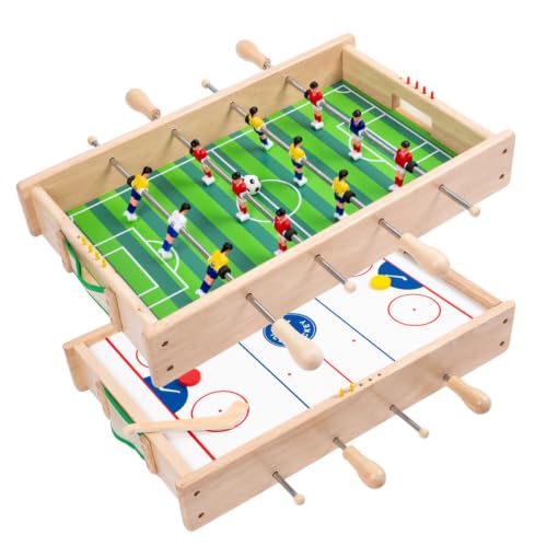 Wooden Tabletop Game Set, Mini Foosball & Ice Hockey Table Combo | 2 in 1 Tabletop Game, Desktop Ice Hockey Toy, Two Player Sports Game