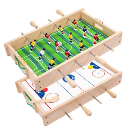 Wooden Tabletop Game Set, Mini Foosball & Ice Hockey Table Combo | 2 in 1 Tabletop Game, Desktop Ice Hockey Toy, Two Player Sports Game