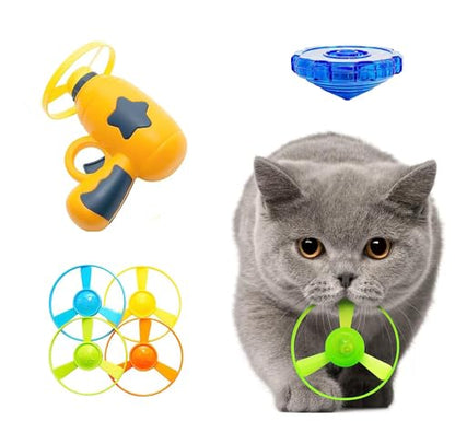 Flying Cat Toy for Indoor Kitten, Interactive Cat Fetch Toy with 1 Light Up Spinning Tops, and 5 Propellers, Flying dis Toy for Training Chasing - color: Yellow
