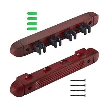 Pool Cue Rack Claw, Billiard Cue Rest, Wooden Storage Stand, Wall Mounted 4 Pool Billiard Rods Holder, Wall Rack with 4 Cue Clips for Game Room - color: Red