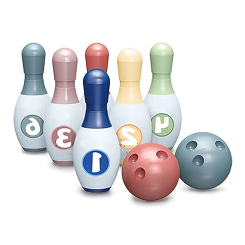 RiToEasysports Toddler Bowling Set, 6 Plastic Pins and 2 Balls for Indoor and Outdoor Games, with Handy Carry Handle, Exercise Cognitive and Motor Skills