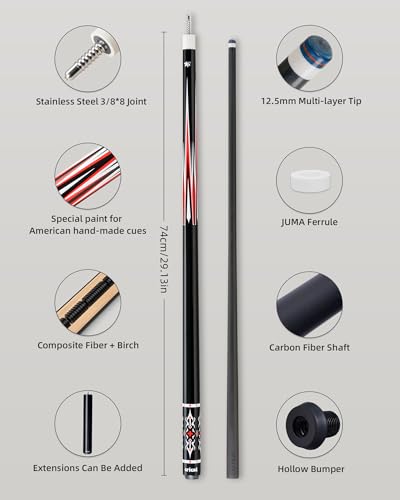 CRICAL Carbon Fiber Pool Cue Stick 58" Billiard Cue Sticks Professional Low Deflection Pool Sticks with 3/8 * 8 Pin Joint and 12.5mm Tip - color: 019-Pro3 set