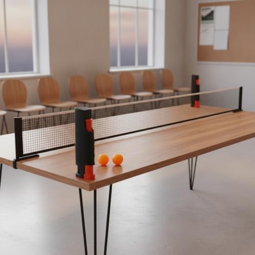 Retractable Table Tennis Net and Post Set with Balls, Portable Polyester Mesh for Standard Tables up to 1.5 Inches Thick