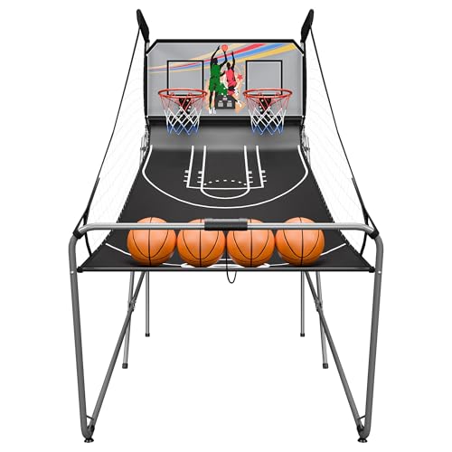 JupiterForce Foldable Indoor Basketball Arcade Game, Electronic Dual Shot Basketball Hoop Arcade Game Machine with 4 Balls and LED Scoring for 2 Players Home Play, Kids, Adults (Black) - color: Black