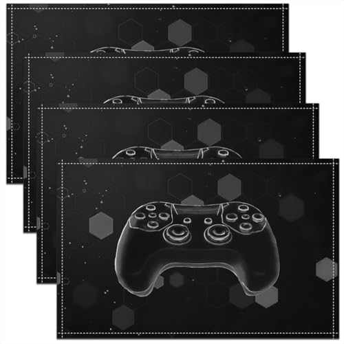 Erosebridal Gamer Boys 4 PCS of Placemats 12x18 Game Controller Place Mat for Dining Table Spots Hexagon Non Slip Table Mats Grey Honeycomb Modern - color: Gray