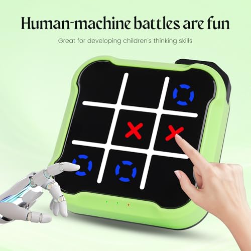 Tic Tac Toe, 4 in 1 Handheld Educational Game Machine, Electronic Tic Tac Toe Game for Education and Memory Growth, Home, Toy Board Game for Kids and Adults (Green) - color: Green