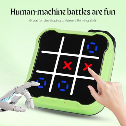 Tic Tac Toe, 4 in 1 Handheld Educational Game Machine, Electronic Tic Tac Toe Game for Education and Memory Growth, Home, Toy Board Game for Kids and Adults (Green) - color: Green