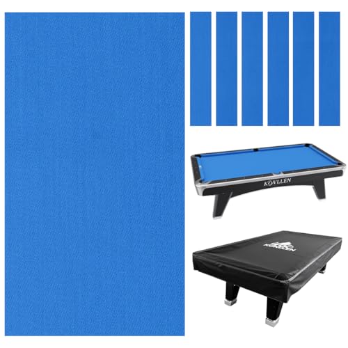 KONLLEN 9ft Pool Table Felt, 80/20 Wool Nylon Blend Billiard Table Cloth with Pre-Cut Strips, Professional Replacement Felt for Home & League Play - color: 004-Blue
