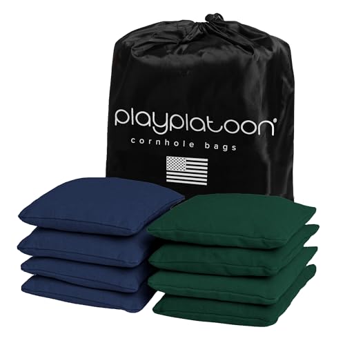 Play Platoon Premium Weather Resistant Duckcloth Cornhole Bags - Set of 8 Bean Bags for Corn Hole Game - Regulation Size & Weight - color: Hunter Green & Navy Blue