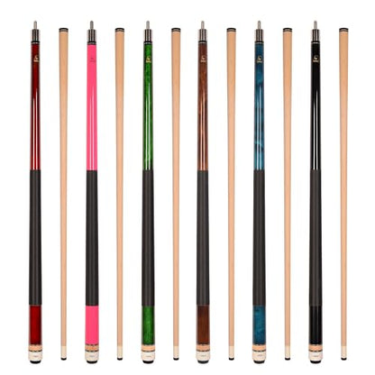 Set of Aska L2 Billiard Pool Cue Sticks, 58" Hard Rock Canadian Maple, 5/16x18 Joint, 13mm Hard Tip, Mixed Weights - style: Set of 6 Sticks (with Pink)